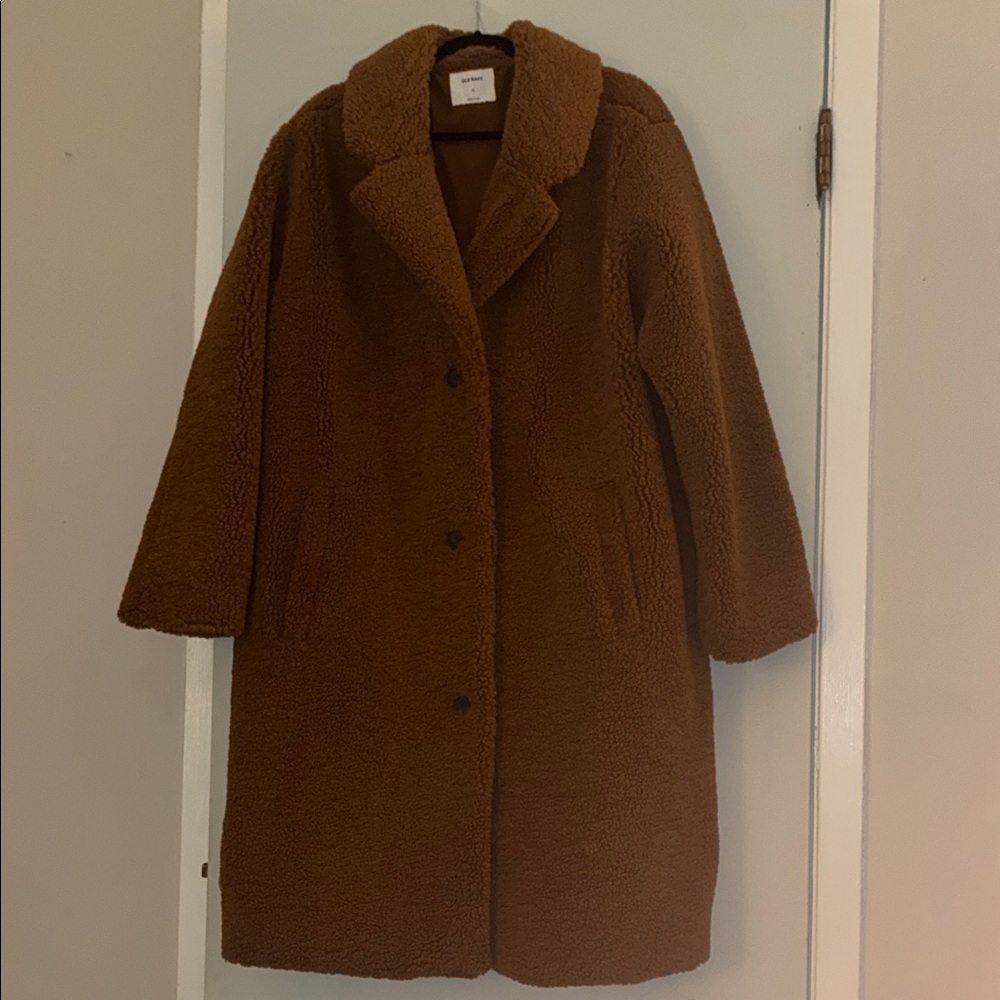 Old Navy Long Double-Breasted Sherpa Coat Brown Women's XL